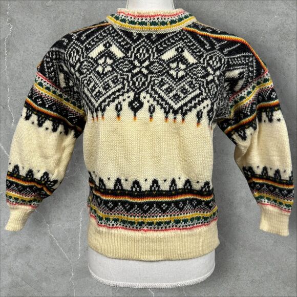 Vtg 90s Dale of Norway Wool Knit Sweater in Black and Cream W/ Color Accents  XS - Picture 1 of 8